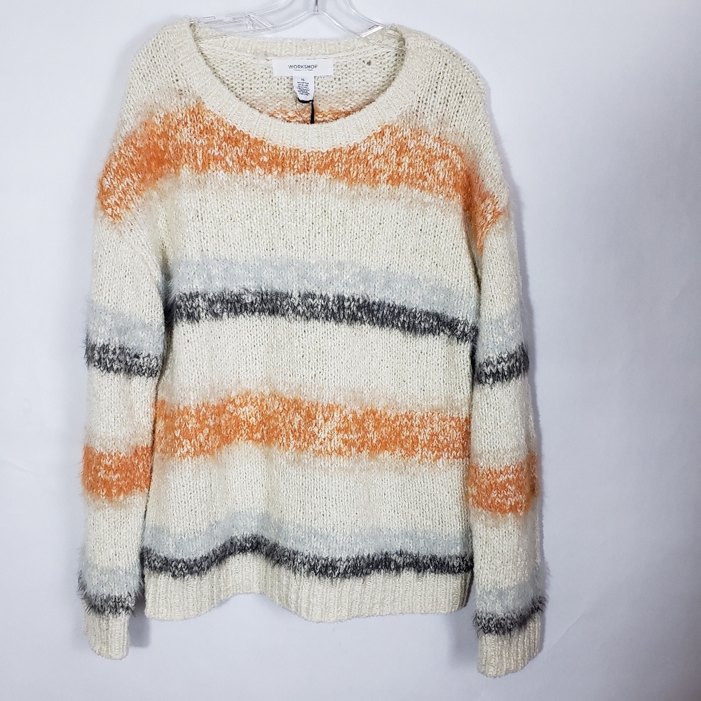 Workshop Sweater XL Cream Ivory Orange Stri - Picture 2 of 7